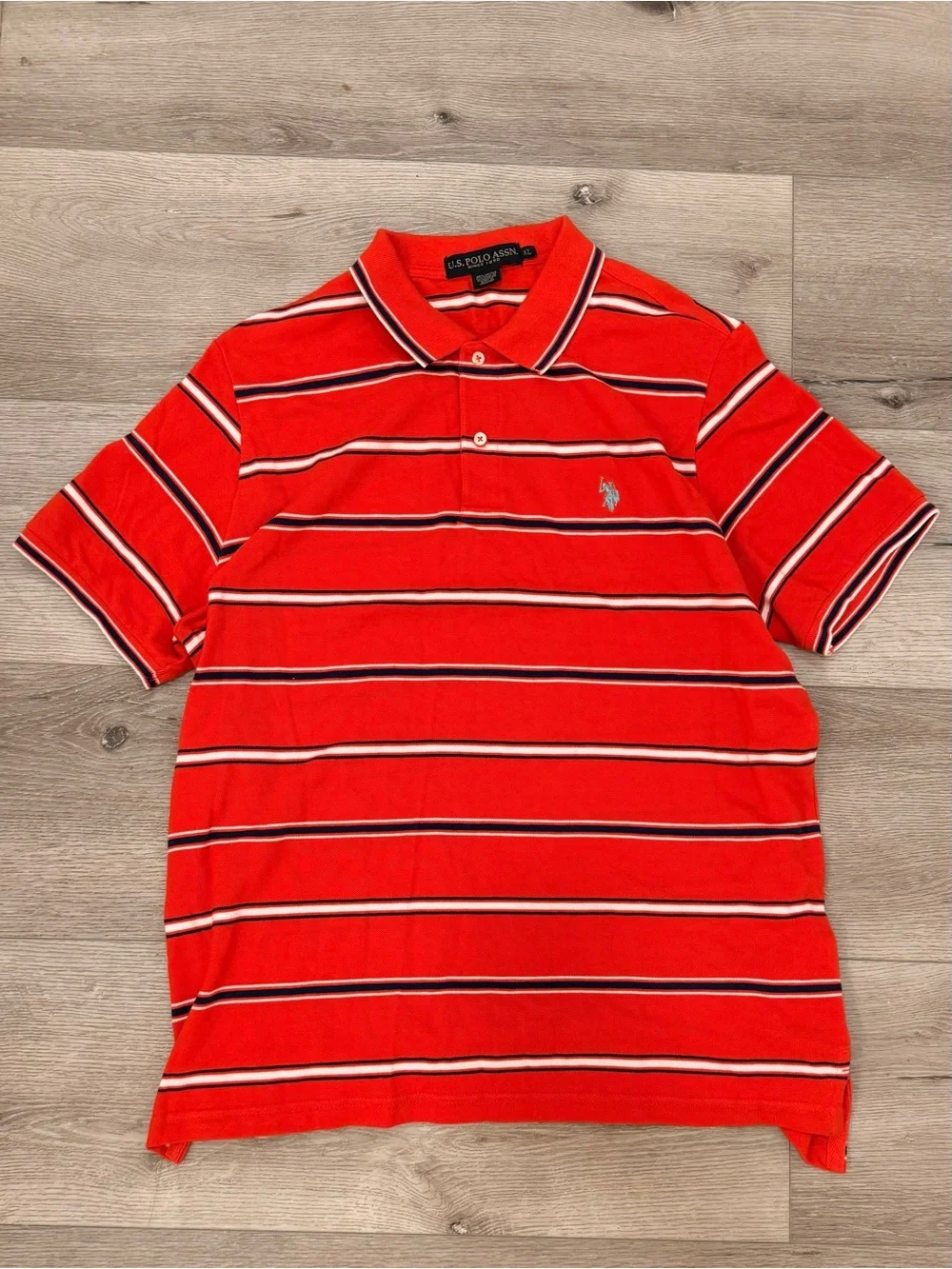 U.S. Polo Assn. Red Striped Polo with Navy & White Accents